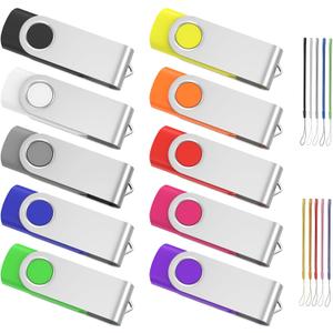 ABLAZE 1GB Flash Drive 10 Pack, USB 2.0 Memory Stick with Lanyards Swivel Thumb Drives Bulk Pendrive U Disk for Data Storage (Mixcolors)