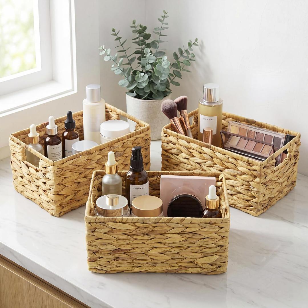 Suzile 3 Pack Wicker Storage Baskets, Water Hyacinth, M