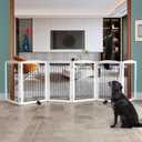 ZJSF Freestanding Dog Fence Indoor, Foldable Dog Gate for Doorways, Stairs or Hallways, Sturdy Wood Extra Wide Pet Gate with Support Feet for The House, White, 32 "Height-6 Panels
