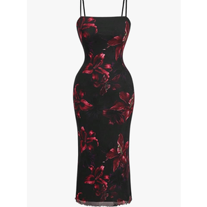 Women's Y2K Floral Bodycon Dresses Going Out Date Night Plus Size Cocktail Dress for Curvy Mesh Long Sundress XXL