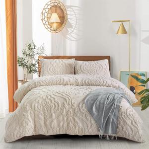 Style Quarters King Comforter Set-3 Pieces Beige Clipped Tufted Comforter Set King Size Soft Boho Bedding Comforter Sets Includes 1 Comforter and 2 Pillowshams Fluffy Bedding Set for All Season