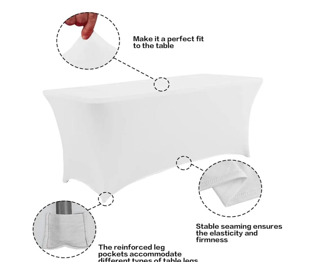 Rectangular Fitted Events Stretch White Table Covers Washable Spandex Spring Tablecloth Protector for Party, Wedding, Cocktail, Banquet, Festival Rectangular Fitted Events Stretch White Table Covers Washable Spandex Spring Tablecloth Protector for Party, Wedding, Cocktail, Banquet, Festival