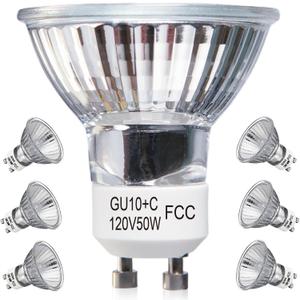 GU10 Halogen Light Bulbs, 6 Pack 120V 50W Dimmable MR16 GU10+C Bulbs with Glass Cover, 2800K Warm White Scent Wax Burner Light Bulb & Recessed Light Bulbs for Candle Warmer Lamp