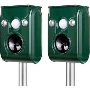 FAYINWBO Latest in 2022 Outdoor Ultrasonic Animal Repeller. Solar Animal Repellent.with Flashing LED Lights, Siren Expelled Cats, Dogs, Rac Green
