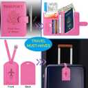 Passport Holder With Luggage Tag Cover Wallet RFID Blocking Leather Case Travel Essentials Accessories Travel Must Have(114#Pink)