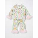 Toddler Baby Girl Fuzzy Pajamas Set Pumpink&Bow Button Down Shirt and Pants Holiday Pjs for Kids Loungewear Set, size 110