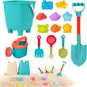 14 Piece Beach Toys,Castle Barrel Bucket,Sea Animal and Traffic Sand Molds,Beach Shovel Tool Kit, Fun Outdoor Games Beach Accessories for Boys Girls