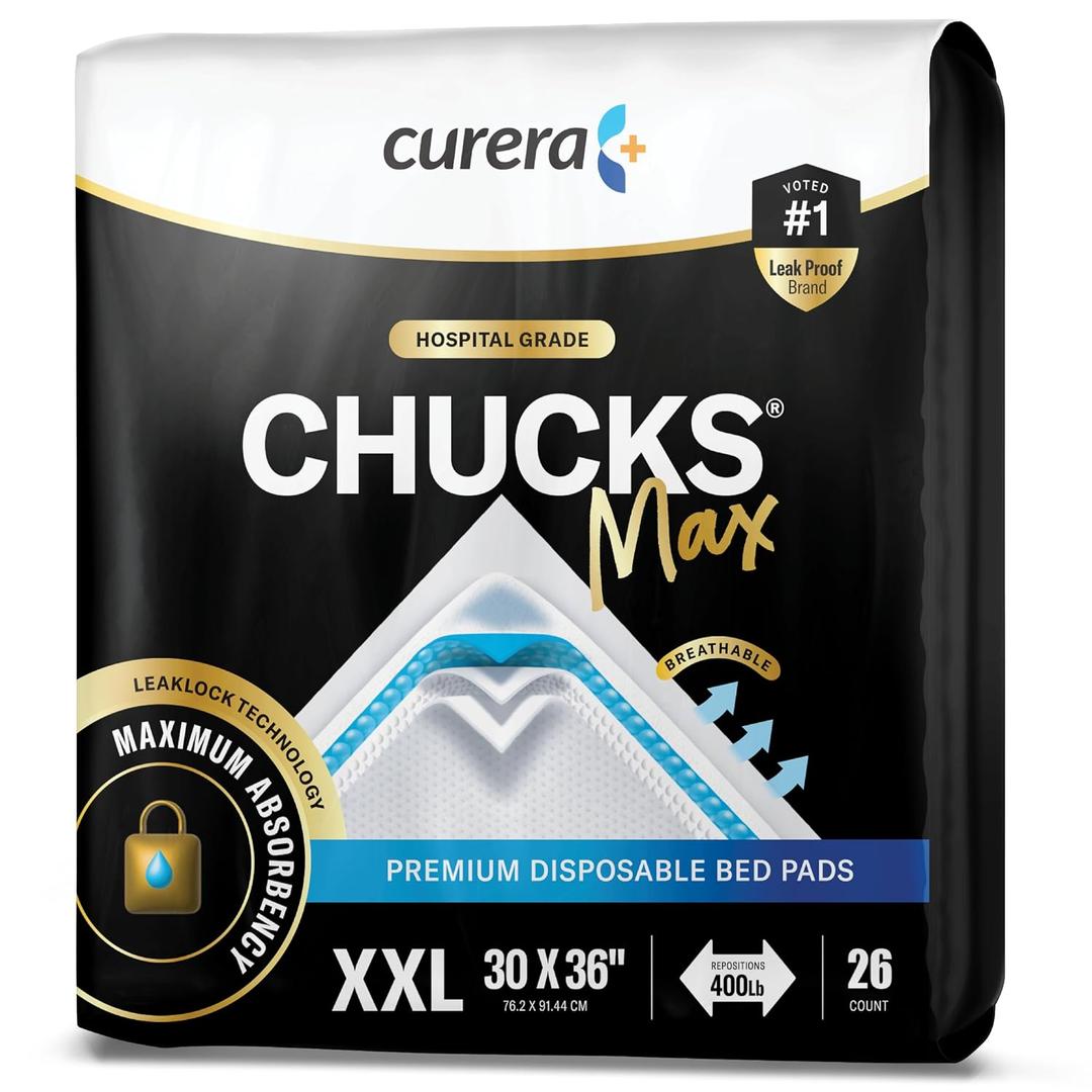 Chucks MAX Hospital Bed Pads Disposable Adult 30 x 36 Breathable Incontinence Pads - XX-Large Pee Pads for Adults - Heavy Duty 10X Absorbency Underpads - 400 Lbs. Patient Repositioning [26 Count]