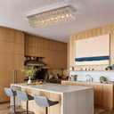 7PM Chandeliers for Dining Room, Crystal Ceiling Light Rectangle Crystal Chandelier Flush Mount for Living Room 40"x10"x10", L40"