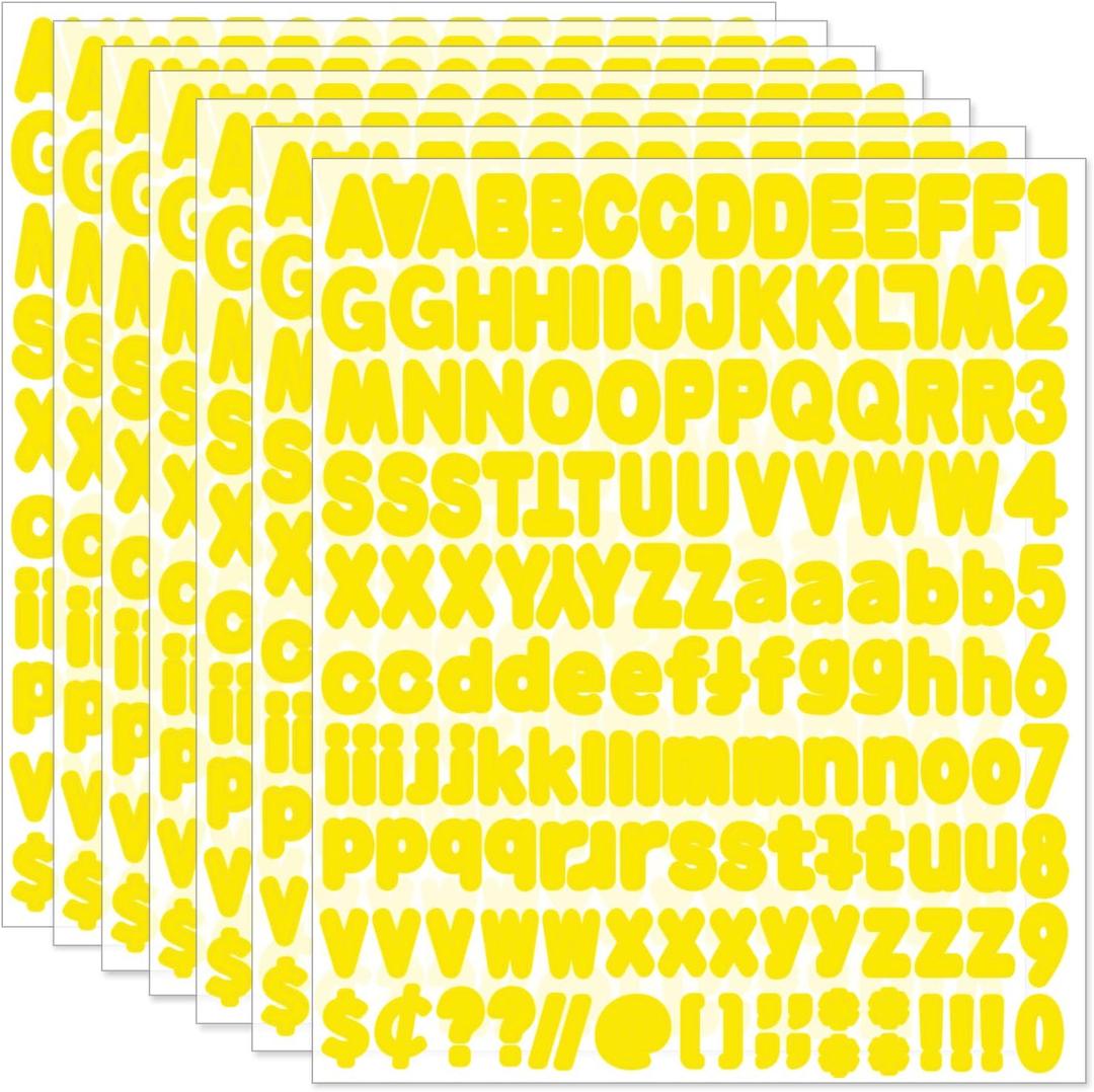 Alphabet Stickers, 1'' Yellow Letter Stickers - 12 Sheets, Self-Adhesive Vinyl for Mailbox Numbers, Bulletin Boards, Classroom & Home Decor