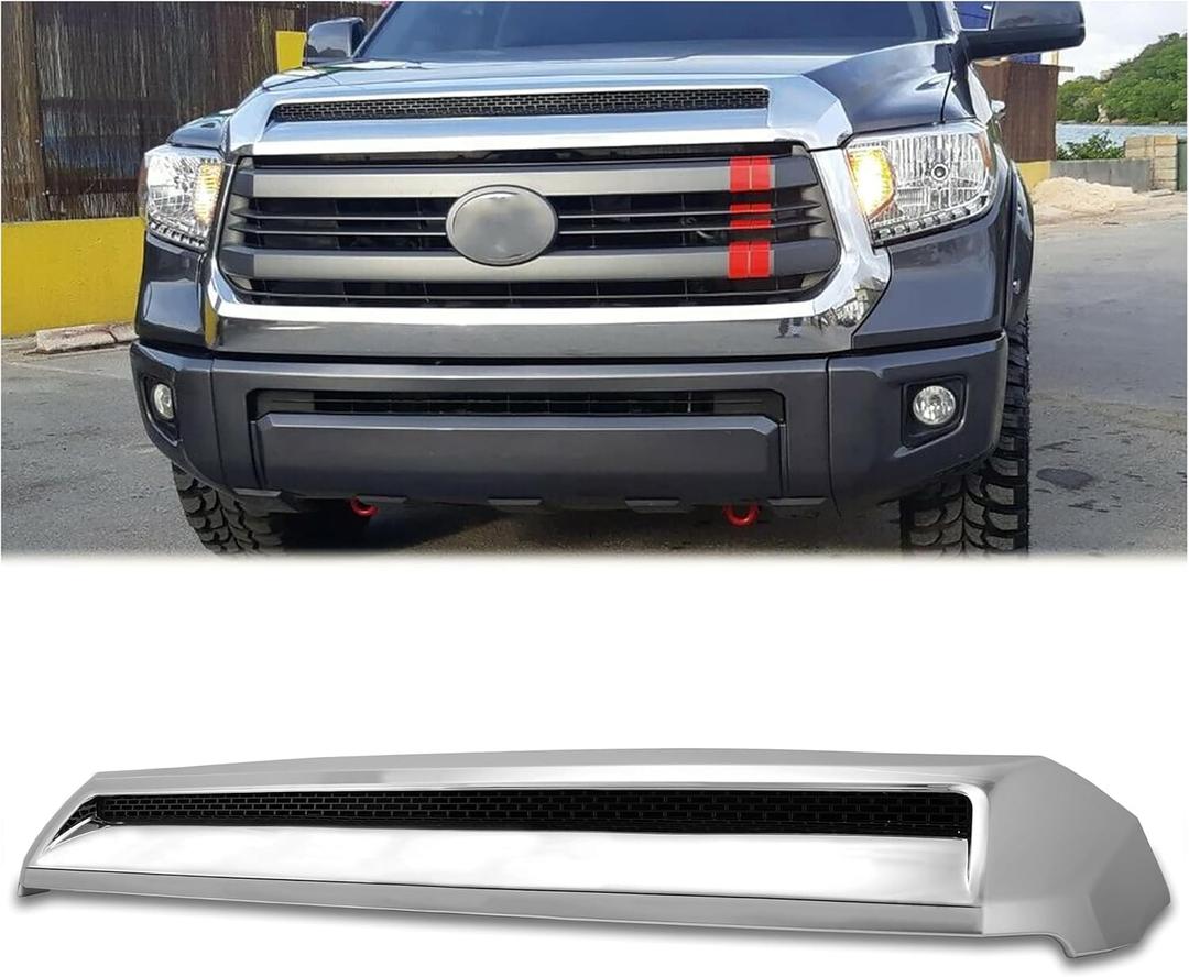 Kojem Hood Molding Compatible with 2014-2021 Toyota Tundra Hood Scoop Chrome Platinum Style Silver Front Upper Grille Replacement for 761800C030 TO1231102 REPT133702