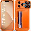 BXYJY for iPhone 17 Pro Max Phone Case Wallet, Card Holder (4-5 Cards), Slide Camera Cover, Military Grade Protection, Rugged Hard Women Girly Men Protective Case for iPhone17 Pro Max 6.9", Orange