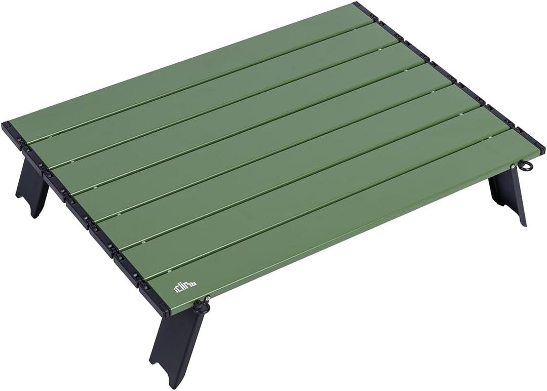 iClimb Ultralight Compact Mini Beach Picnic Folding Alu. Table with Carry Bag, Two Size (Green, L), Large