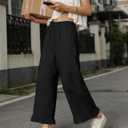 Women's Wide Leg Pants High Waist Ruffle Hem Casual Loose Cropped Trousers Solid Color Lightweight Daily Lounge, XL