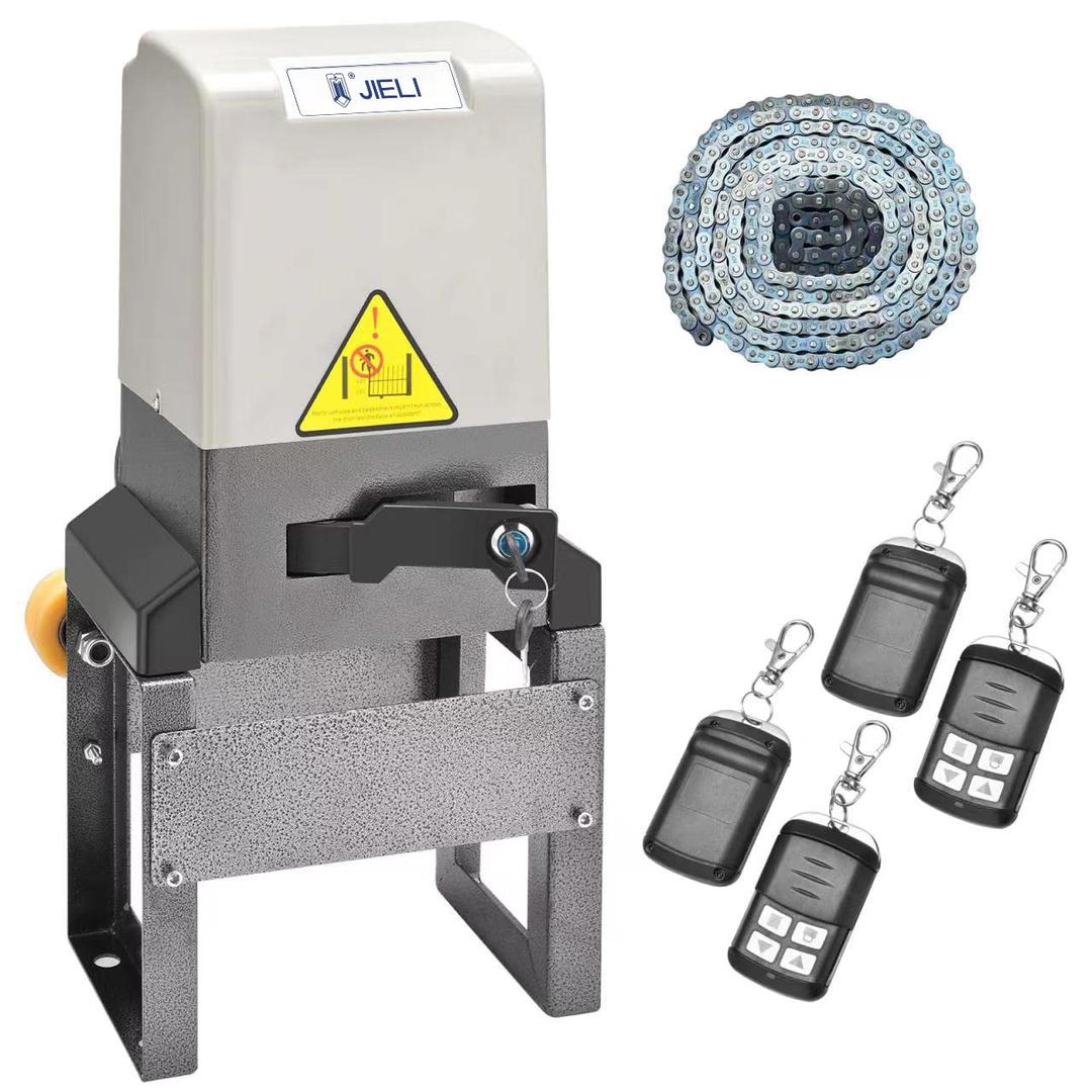 JIELI 1800lb Chain Driven Automatic Sliding Gate Opener with 4 Remote Controls, Gate Openers with Remote Complete kit for Sliding Gate Up to 40 Feet，Electric Rolling Driveway Slide Gate Motor