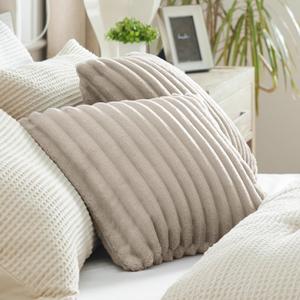 Bedsure Throw Pillow Covers - Pack of 2, 18x18 Pillow Cover, Soft, Cozy, Fluffy, Striped Design, Home Decor for Sofa, Couch, Bed, Linen