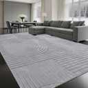 Grey Solid Area Rug 8x10 Large Washable Soft Indoor Rugs for Living Room Bedroom, Modern Geometric Bohemian Pattern High-Low Pile Textured Carpet for House Apartment, Home Office Decor