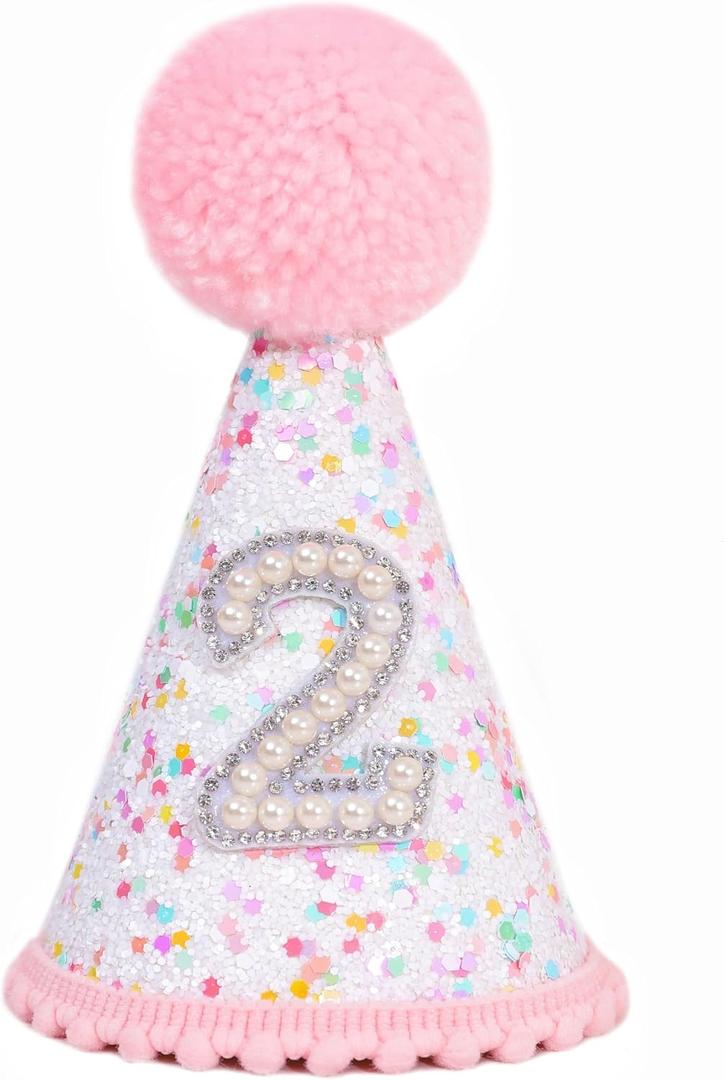 Pink 2nd Birthday Hat - Colorful Dots, Two Sweet Decor, Sprinkle Second Birthday
