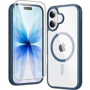 FNTCASE for iPhone 17 Case Clear: Magnetic Phone Cases with Screen Protector Drop Proof Compatible with Magsafe Slim Anti Yellowing Rugged Shockproof Protective Transparent Cell Cover (B-Blue)