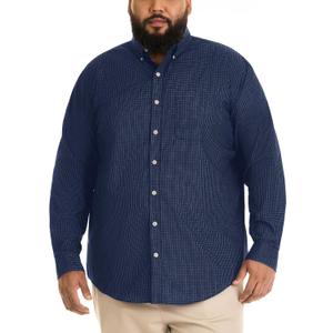 Van Heusen Men's Big and Tall Long-Sleeve Traveler No-Iron Button-Front Shirt (Large, Carbon Blue)