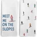 BitKAM Winter Ski Kitchen Towels, Ski Skiing Gifts for Women Men Dish Tea Towels for Kitchen, Meet Me at The Slopes Skiing Decorative Hand Towels, Winter Bathroom Decor, 16x24 Inch Set of 2 Skating