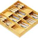 SpaceAid Bamboo Silverware Drawer Organizer with Labels, Kitchen Utensil Tray Holder Organizer for Flatware, Cutlery, Spoon and Knives Drawer Storage Organization (12 Slots)
