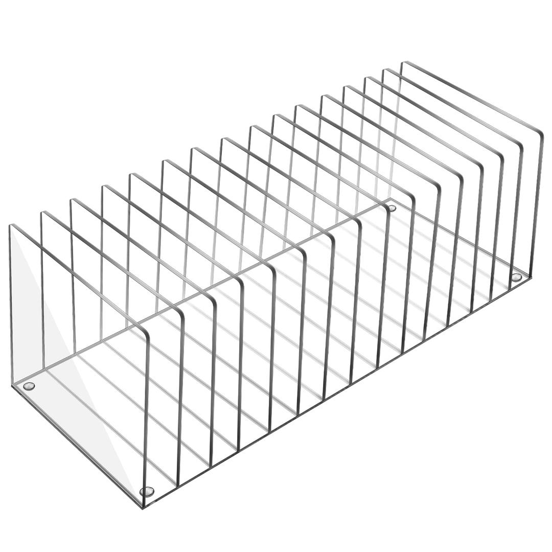 Ctosree Acrylic File Organizer for Desk Vertical 15 Compartments File Sorter Mail Organizer Desktop Countertop Folder Stand Racks for Office Home School Desk(Rectangle,Clear)