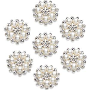 Hicarer 30 Pcs Pearl Rhinestone Flower Buttons Craft Rhinestone Embellishments Flatback Button Round Crystal for Jewelry Making Wedding Party Home Decoration and DIY