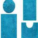 Bath Mat Set 4 Pieces, Plush Rugs for Bathroom, Soft Cozy Shaggy Durable Thick Chenille Mats, Non-Slip Plush Carpet for Floor, Tub, and Shower, Teal Blue