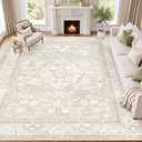 SameBed 9x12 Area Rug Living Room, Vintage Neutral Washable Carpet Beige