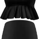 GINKANA Maternity Bikini Two Piece Swimsuits Ruffle High Waisted Maternity Bathing Suit Summer Pregnancy Swimwear (Medium, Black)