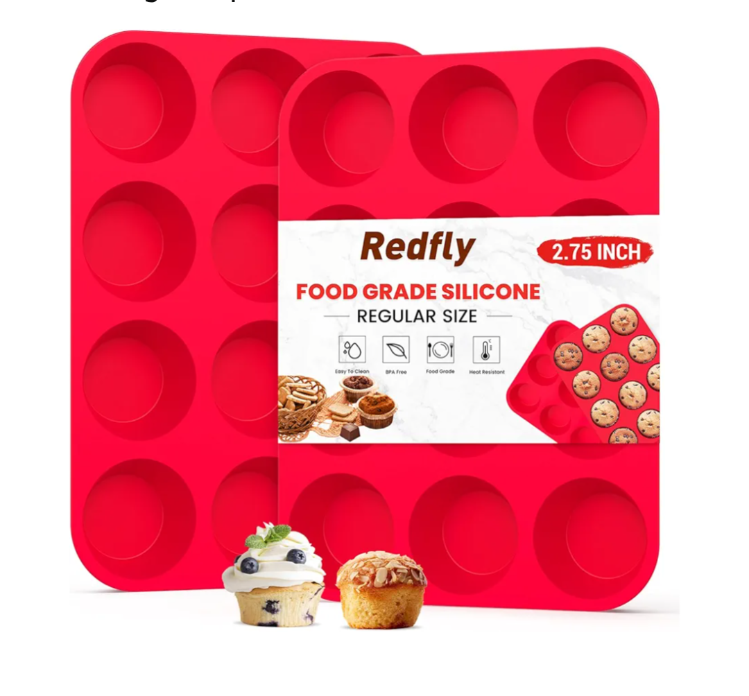 Redfly 1 Pack Silicone Muffin Pan & Cupcake Pans for Baking - 12 Cup Regular Size BPA Free Egg Bites MoldsAmazon's