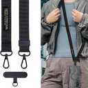 Ysnzaq Crossbody Lanyard Case for Samsung Galaxy A25, Heavy Duty Shockproof Protective Cover with Magnetic Bracket for Galaxy A25, DJ Carbon Black