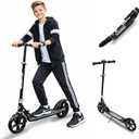 Kick Scooter for Kids Ages 6+, Teens & Adults, Adjustable Handlebars, Rear Brake, Big Wheel Foldable Scooter for Indoor & Outdoor (Black)