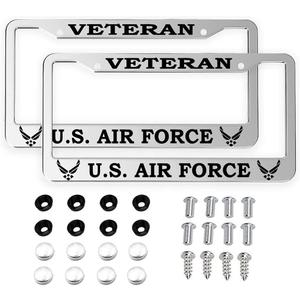 2Pcs for U.S. Air Force License Plate Frames  Silver Aluminum License Plate for Veteran United States Air Force Veteran USAF License Plate Holder