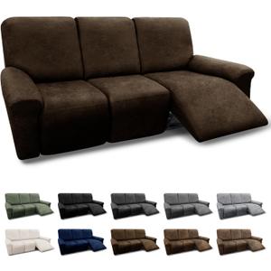 Couch Cover 8-Piece Washable Recliner Slipcovers with Pockets Spandex Fabric Covers for 3-Seater Leather Look Recliner Sofa (Coffee)
