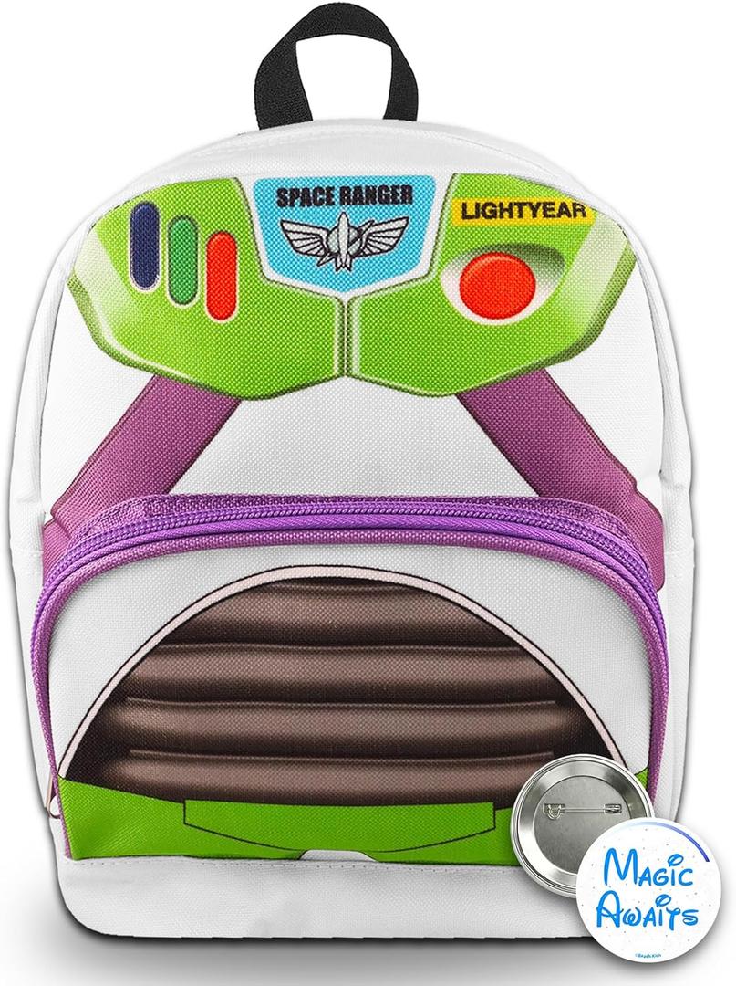 Disney Buzz Lightyear Mini Backpack - 10" Exclusive Toy Story Woven Small Backpack with Front Pocket and Button Bundle | Adjusts to Fit Adults, Teens, Kids