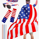 American Flag Cape Costume, 4th of July Outfits Patriotic Flag Cloak Set for Adult 4th of July Celebration Halloween Party Accessories