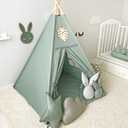 RONGFA Kids Teepee Tent with White Pom Pom - Indoor Play Teepee for Children Boys Portable Play House (Jewelry Blue)