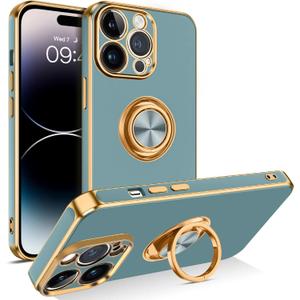 BENTOBEN for iPhone 14 Pro Max Case, Slim Lightweight 360 Ring Holder Kickstand Support Car Mount Shockproof Women Men Non-Slip Protective Case for iPhone 14 Pro Max 6.7", Gray Green