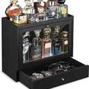 Emfogo Cologne Organizer for Men, Solid Wood Perfumes Organizer for Men Dresser, Large Capacity Dustproof Cologne Holder with Drawer Storage Perfume Stand Organizer, Ideal Gift for Loved ones