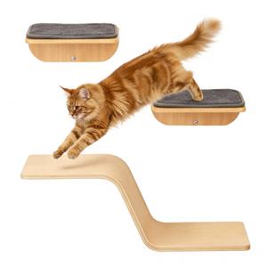 Cat Wall Shelves for Cat Wall Steps, Perch, Ladder, Wooden Floating Modern Mounted Space Saving Furniture with Scratching Cushion Removal Cover for Climbing, Jumping and Sleeping (Steps & Slide)