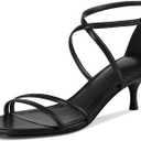 Women's Kitten Heel Sandals Strappy Ankle Strap Open Toe Low Heel Comfortable Dress Shoes for Wedding Party (Black)