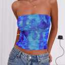 PRETTYGARDEN Going Out Tops for Women 2025 Summer Mesh Floral Y2K Bandeau Cute Crop Strapless Tube Top Trendy Outfits (Blue, L)