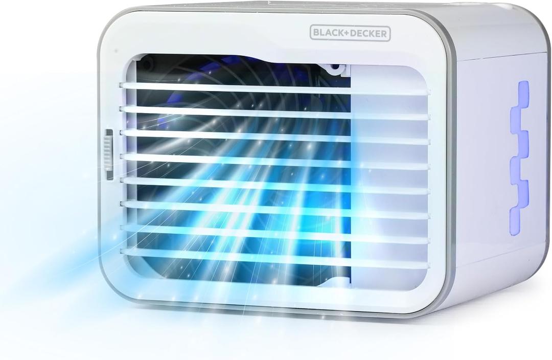 BLACK+DECKER Desktop Air Cooler, Personal Portable Fan with 3-Speeds, Evaporative Air Cooler with 0.5L Water Tank, Air Cooler Fan for Desk, Home, Office, Bedroom, and more, BDMC10, White/Gray