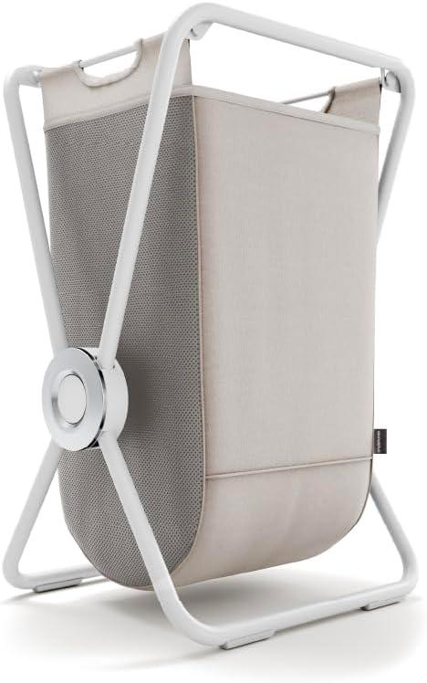 simplehuman single x-frame laundry hamper, 100% recycled polyester removable laundry baskets with easy carry handles, heavy-gauge steel frame, white, 65L