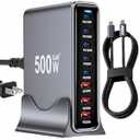 500W USB C Fast Charger Block, PD 3.1 140W USB C Charging Station, GaN Ⅲ Pro 8 Port PD PPS Fast Charging Station for Multiple Devices,Laptop Wall Charger Compatible with MacBook/iPad/iPhone 17/16 etc