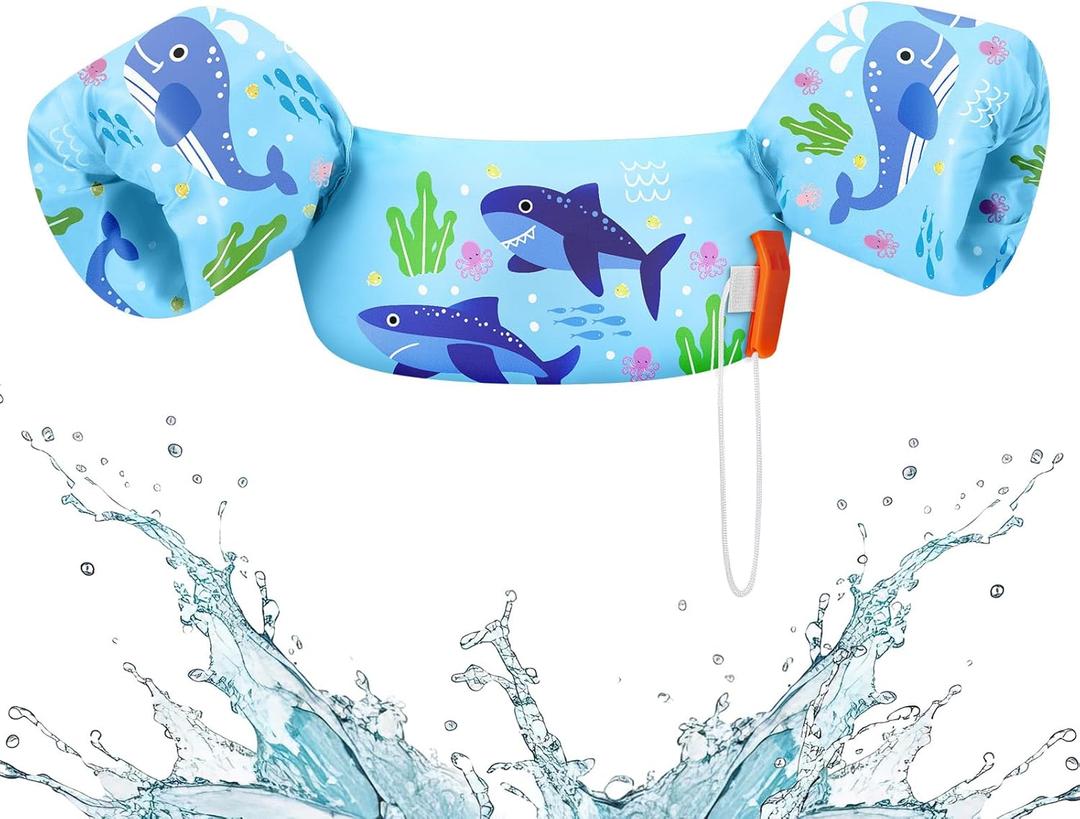 HeySplash Swim Vest for Kids, Toddler Pool Floaties Fit Children Puddle Swimming Jumper Jacket with Safety Buckle, Water Wing Arm Pool Float for Boat Swim Trainer Boy Girl 3-5-6 (A Blue Shark, for kids 22-55 lbs)