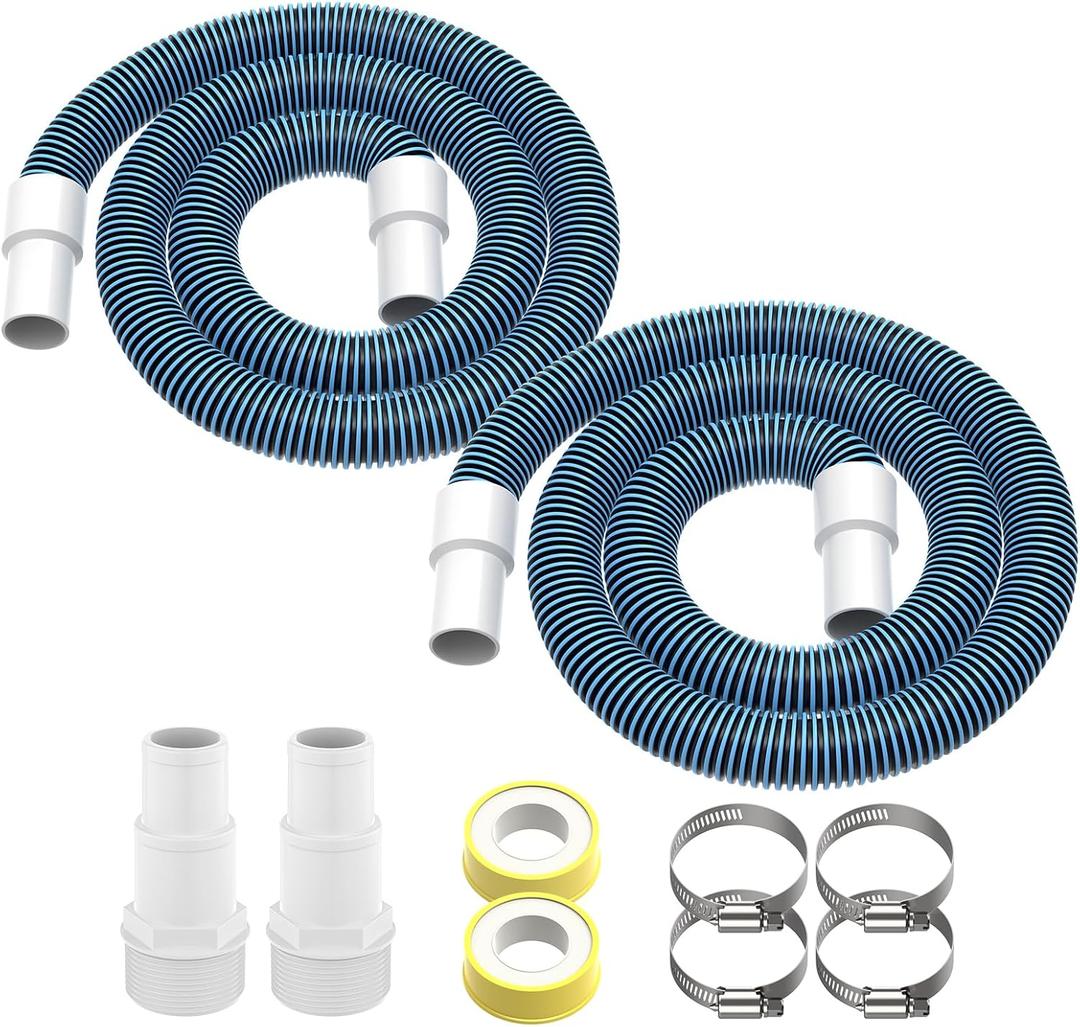 1.5" 6ft Heavy Duty Above Ground Pool Hose Replacement Kit Compatible with Intex Pool Filter Pumps, Includes 2 Durable 6 Foot Hoses, 2 Connection Adapters, 4 Clamps, 2 Tapes