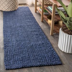 JONATHAN Y Pata Hand Woven Chunky Jute Navy Runner Rug, 2x8, Bohemian, Rustic, Cottage, Easy-Cleaning for Living Room, Bedroom, Kitchen, Non-Shedding (NRF102D-2)